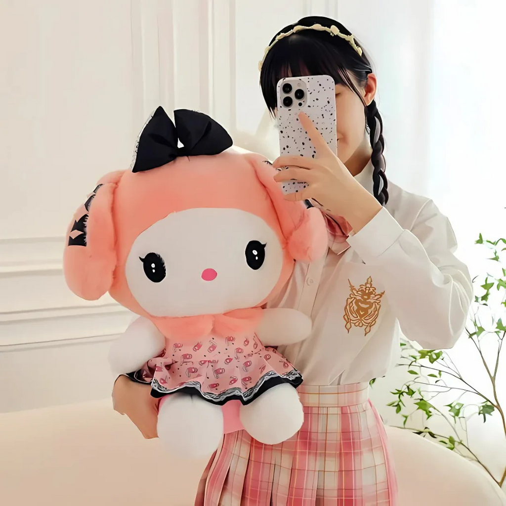 My Melody Plush Soft Toy – Cute Pink Bunny Doll with Bow for Kids & Room Decor
